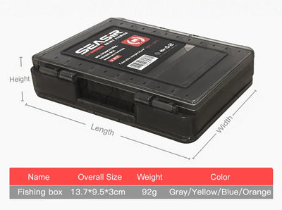 Black double-sided tackle box with clear lid and molded snap latches