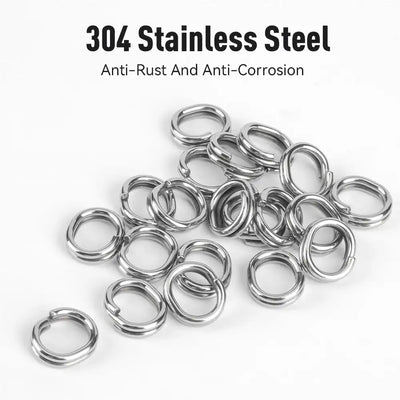 304 stainless steel oval double split rings, loose pile of shiny rings