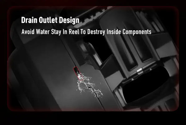 Baitcasting reel with drain outlet design to keep water out of internal parts