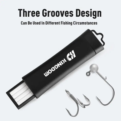 Black telescopic hook grinder with sharpening insert and included fish hook examples