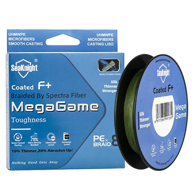 SeaKnight MegaGame M8 8-Strand Braid – Spectra Fibre | F+ Coating | 22–100lb | Low-Vis Green | 150m