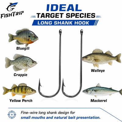 FishTrip long shank barbed Aberdeen hooks with ring eye, three hooks shown
