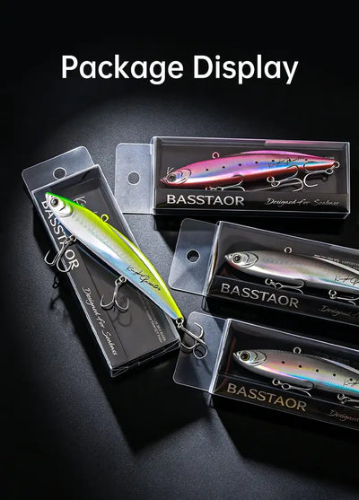3-piece lipless fishing lure set in blister packaging; mixed colored lures with treble hooks