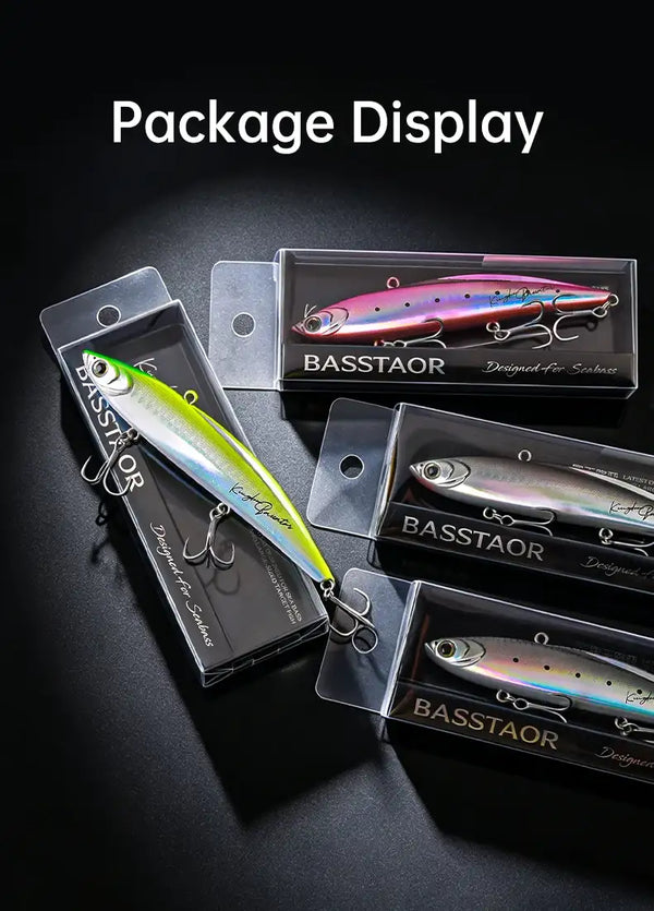 3-piece lipless fishing lure set in blister packaging; mixed colored lures with treble hooks
