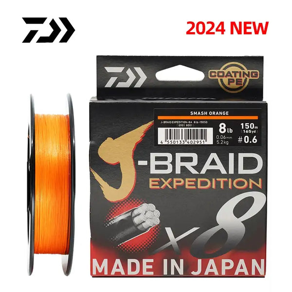 Smash Orange braided PE fishing line reel, J-BRAID EXPEDITION X8 by Daiwa