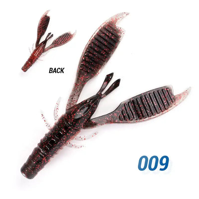 Soft plastic bass jig trailer craw, dark red-black with light speckles, code 009