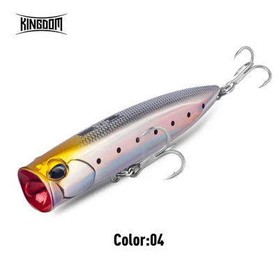 Floating topwater popper lure, Color 04: gold and silver with treble hooks