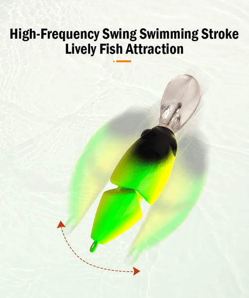 Floating minnow crankbait lure in neon green with clear body and two metal treble hooks