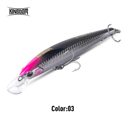 Sinking minnow diving lure, dark gray body with pink stripe and silver treble hooks