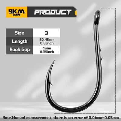 Barbed circle fishing hook in dark steel, size 3