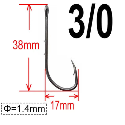 3/0 barbed offset bait fishing hook, long shank, narrow barbed tip