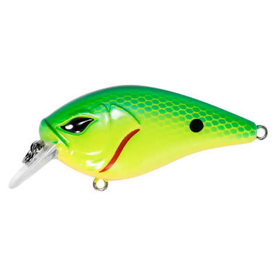 Neon green floating crankbait lure with bright yellow belly and black eye