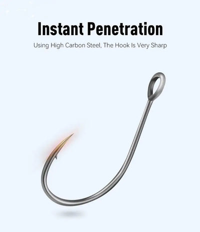 Close-up of sharp gray fishing hook with curved single hook shape