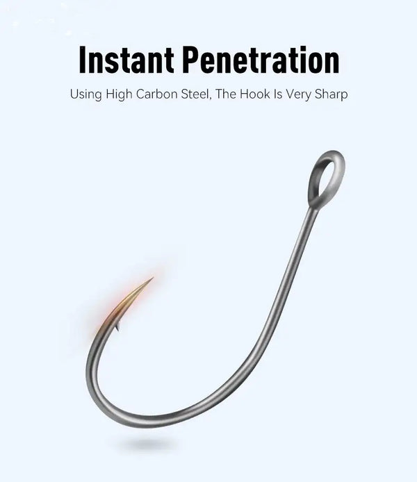 Close-up of sharp gray fishing hook with curved single hook shape