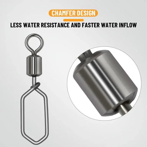 Rolling swivel connector with chamfered metal barrel, dark silver