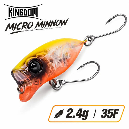 Floating popper fishing lure, orange-yellow body with clear front, single front treble
