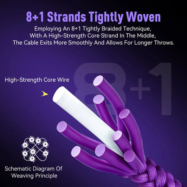 KINGDOM purple PE fishing line bundle detail showing 8+1 tightly woven strands