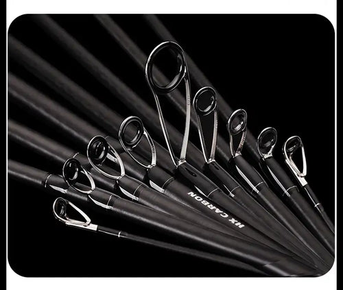 Black spinning rod guide set with metal frames and round SiC ring inserts
