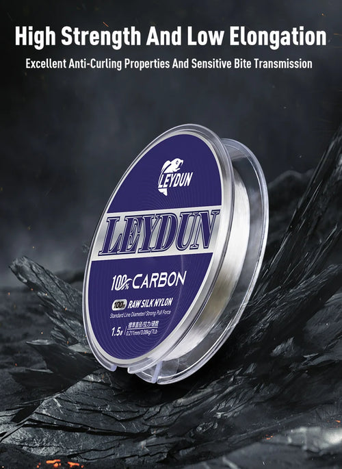 Carbon line spool with blue 100% carbon label for 1.5 line leader