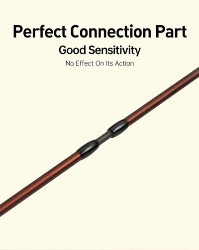 Fishing rod close-up of joint section, maroon blank with black grip insert