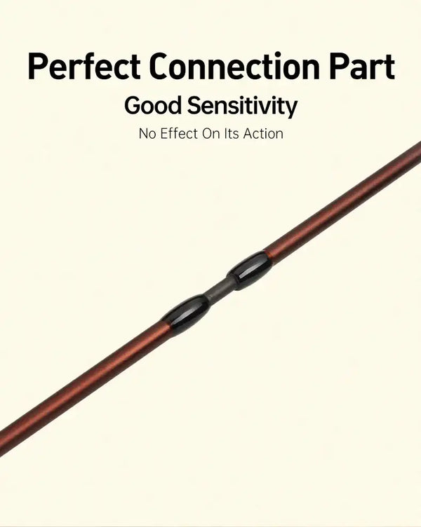 Fishing rod close-up of joint section, maroon blank with black grip insert