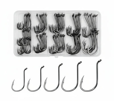 Offset Circle Hook Kit – High Carbon Steel | Mixed Sizes | 100–250pc | Bream Snapper