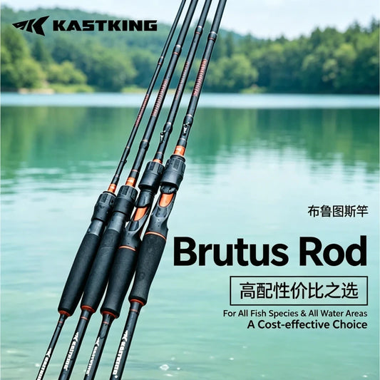 2-piece spinning fishing rod, black carbon fiber, ceramic guides, orange accents