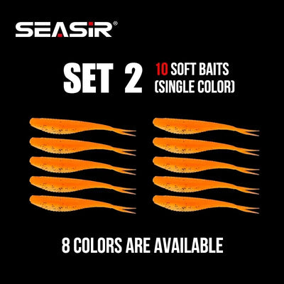 SEASIR 7cm Soft Bait Lure Set – Thread Body | Separate Vibrating Tail | Reflective Sequins | Double Groove Rig | 8 Colours