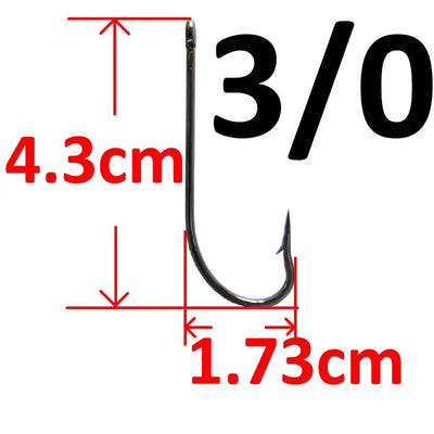 Black long-shank barbed fishhook, #3/0 size