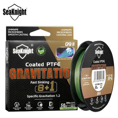 Coated PTFE gravitation fishing line spool, green braided line, fast sinking 8+1