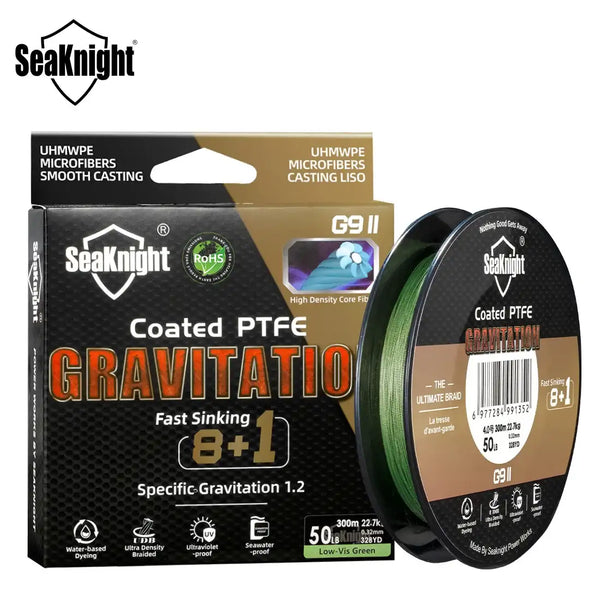 Coated PTFE gravitation fishing line spool, green braided line, fast sinking 8+1