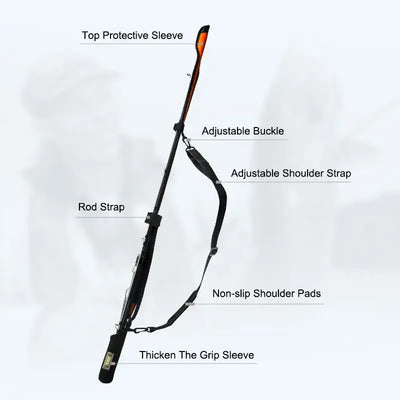 Fishing rod protection sleeve with adjustable buckle, shoulder strap, and non-slip pads
