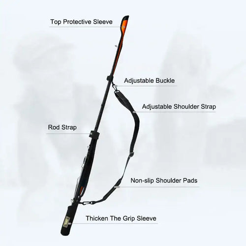 Fishing rod protection sleeve with adjustable buckle, shoulder strap, and non-slip pads