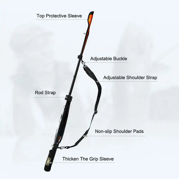 Fishing rod protection sleeve with adjustable buckle, shoulder strap, and non-slip pads