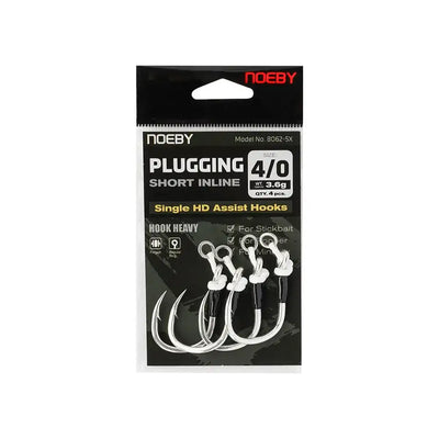 Noeby plugging short inline single HD assist hook pack, 4/0 size, heavy hook