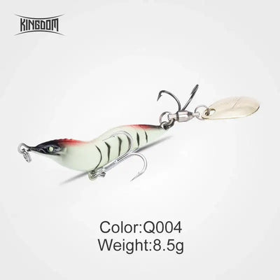 Shrimp spinner fishing lure, pale green with red stripe, treble hooks, 8.5 g