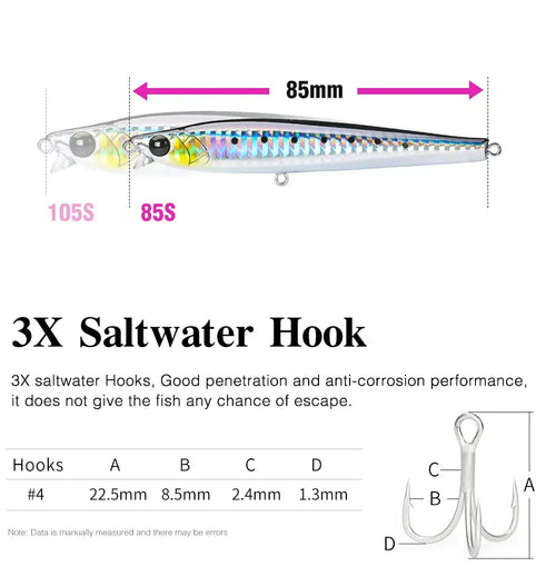 TSURINOYA 85S 105S Short Lip Heavy Fishing Lure Sinking Pencil AIRAZOR 85mm 20g 105mm 30g Long Casting Lipless Sea Fishing Lure -  - Cast N Go