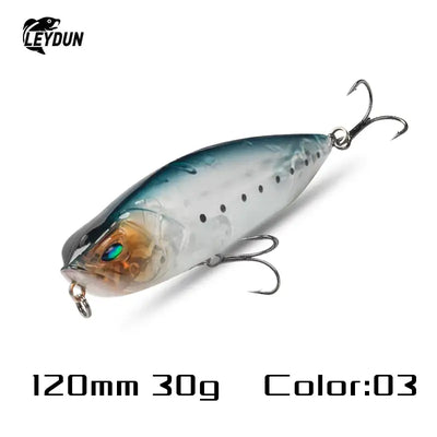 Leydun z-claw 120mm artificial bait lure in silver blue with black spots designed for topwater walk-the-dog fishing
