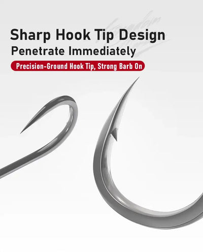 Sharp micro jig hook tip design with curved hook and pointed barb, lead head attached