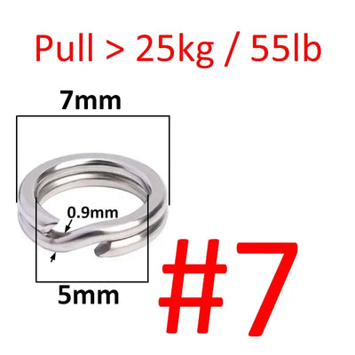 Stainless steel double oval split rings, 7mm for fishing hook snap connectors