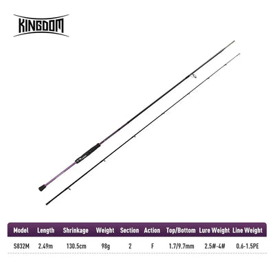KINGDOM squid fishing rod model S832M with purple shaft and spec table