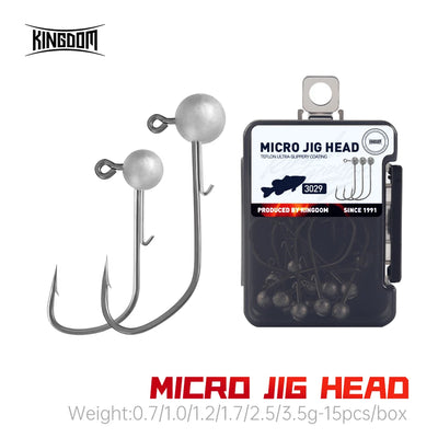 Micro jig head hooks with round ball weights, carbon steel, silver, two hooks shown