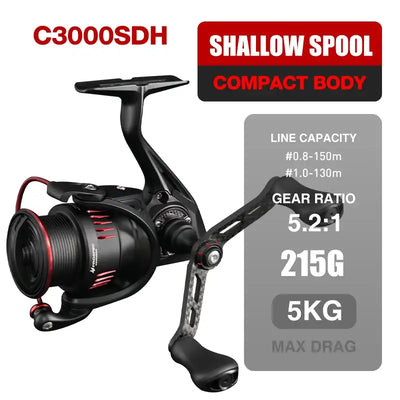 Seasir P-Series Prospec Carbon Fiber Spining Reel 9Kg Max Drag 8+1BB 5.2:1/6.2:1 Freshwater Saltwater Fishing Reel -  - Cast N Go