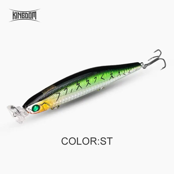 Floating pencil popper lure, black and green finish with treble hook, single view