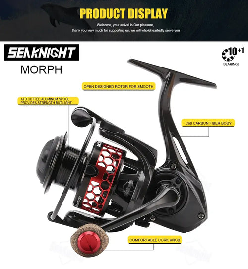 SeaKnight Brand MORPH2000 Spinning Reel 5.2:1 8KG Drag Power Fishing Reel C60 Carbon Fiber Spinning Wheel for Carp Fishing 2000 -  - Cast N Go