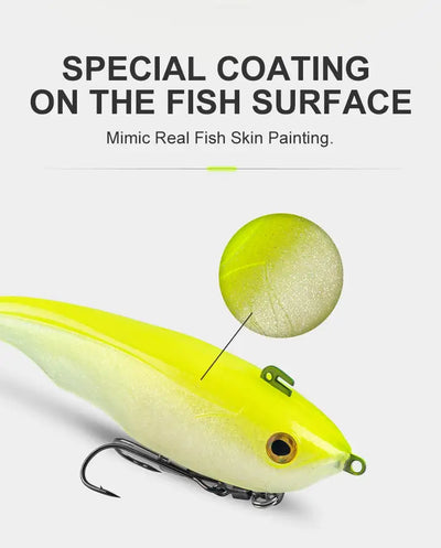 Light green soft fishing lure with translucent body and double hook