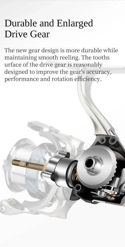 Ultralight spinning reel side view showing drive gear and spool assembly