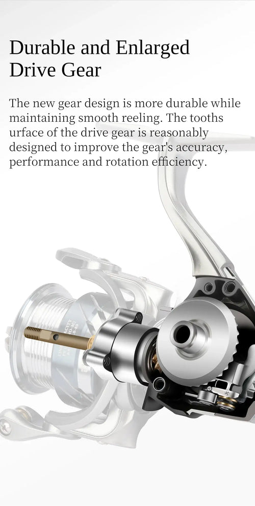 Ultralight spinning reel side view showing drive gear and spool assembly