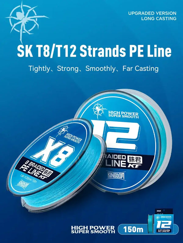 SK T8/T12 braided PE line set with blue X8 and X12 spools