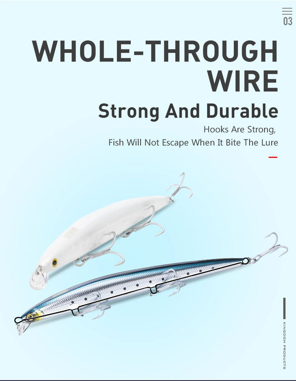 Kingdom Isca artificial fishing lure, white minnow body with treble hooks